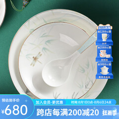 华光国瓷 骨瓷餐具碗碟套装 陶瓷碗盘家用  描金轻奢餐具整套 青亭 12头礼盒装