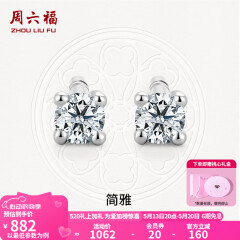 周六福（ZLF）520礼物  18K金钻石耳钉女经典四爪钻石耳饰送女友礼物 约6分共2粒