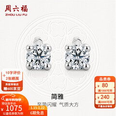 周六福（ZLF）新年礼物  18K金钻石耳钉女经典四爪钻石耳饰节日 约6分共2粒