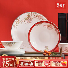 华光国瓷 骨瓷餐具碗碟套装 中国风餐具碗盘碟勺 一人食多人餐具 锦色 锦色 12头餐具