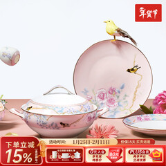 华光碗碟套装 骨瓷餐具碗碟套装 高温无铅镉健康釉中彩 富贵牡丹  富贵牡丹（粉+金）礼盒装 32头