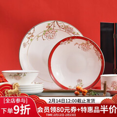 华光国瓷 骨瓷餐具碗碟套装 中国风餐具碗盘碟勺 一人食多人餐具 锦色 锦色 12头餐具