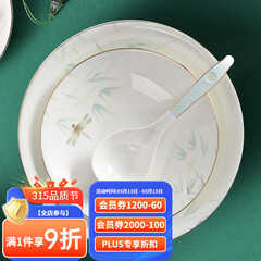 华光国瓷 骨瓷餐具碗碟套装 陶瓷碗盘家用  描金轻奢餐具整套 青亭 12头礼盒装