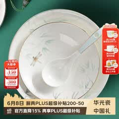 华光国瓷 骨瓷餐具碗碟套装 陶瓷碗盘家用  描金轻奢餐具整套 青亭 12头礼盒装