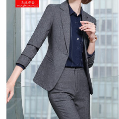 名流都会小西装女外套职业装套装秋季新款商务休闲外套 灰色西装+裤子（两件套） S（建议75-89斤以内）