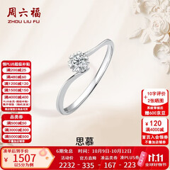 周六福  18K金钻石戒指女璀璨闪耀克拉六爪结婚求婚钻戒 5分 14号