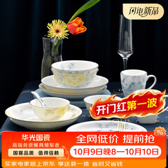 华光国瓷 分餐骨瓷餐具套装  中式碗碟盘水杯 乔迁结婚礼 富贵花开