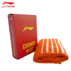 李宁（LI-NING）国家羽毛球队跑步健身专业运动毛巾 柔软吸汗AMJK006-1 橙色
