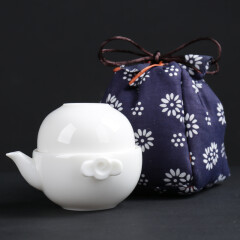 白瓷快客杯一壶一二两杯家用陶瓷茶壶便携旅行功夫茶具套装送礼品 敏聪白瓷快客杯布袋