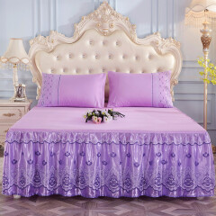 艾晶美家纺 新款床裙款套件 纯色 防滑加大花边床罩保护套床单 优雅紫 1.5米*2米