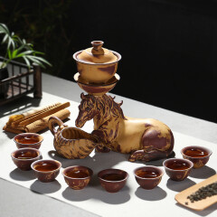 鼎器 自动出水 创意 陶瓷紫砂功夫茶具套装 整套茶杯 懒人茶道茶艺 01款：马到成功（粗陶）