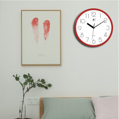 VICSTAR威时达钟表现代简约办公室圆形家用挂钟个性时尚挂表客厅石英钟 红色，直径31厘米