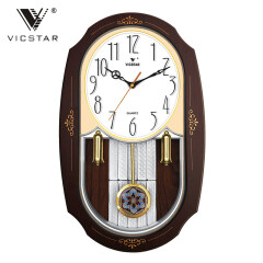 VICSTAR 威时达钟表 豪华新中式客厅摇摆钟 高档挂钟现代家用欧式石英钟 胡桃木色，长48厘米，宽29厘米