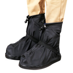 强迪男女防雨鞋套中筒加厚耐磨底防滑下雨天防水成人雨靴套 黑色 XXL号适合42-43码