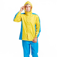 强迪时尚拼色分体雨衣男女情侣款户外雨披帽檐透明双层可卸戴头盔 黄色 L