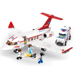 快乐小鲁班飞机积木儿童拼装客机货运飞机国际机场玩具6-14岁男孩生日礼物 B0370医疗救护飞机335片