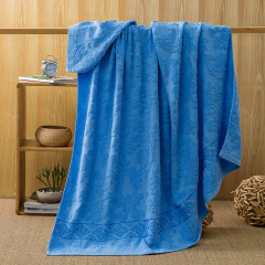 迎馨家纺 全棉提花纯色毛巾被 多功能透气空调毯子午睡沙发四季毯盖毯 蓝色 150*200cm