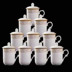 陶相惠 景德镇陶瓷茶杯茶具办公室水杯喝茶杯带盖陶瓷杯子 10个装  珠联璧合