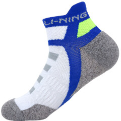 李宁 LI-NING 羽毛球袜 运动袜 短袜 加厚男款1双装AWSM207-2白/灰/蓝