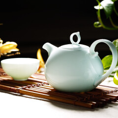 华光 国瓷 骨瓷茶具套装 华青瓷功夫茶具 茶杯茶壶带公道杯 青之云6头