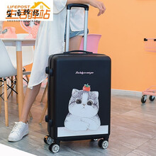 学生行李箱可爱卡通拉杆箱小新女生密码箱少女旅行箱包韩版箱子jnn 【菲菲猫】黑色 20寸