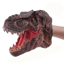 恐龙手偶手套玩具软胶三角霸王龙玩偶头鲨鱼指 霸王龙手偶 棕色