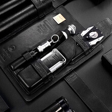 CIGARLOONG茄龙雪茄盒套装牛皮革保湿盒多配件多功能便携七件套装 黑色