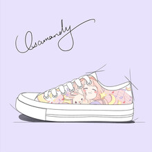 艾米与麦麦2021春夏新款日系甜美可爱女孩帆布鞋女低帮平底学生百搭软妹板鞋二次元少女手绘鞋休闲鞋 星月少女 38码鞋型偏瘦/脚胖可选大一码