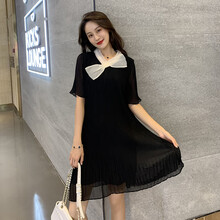 敏潮格伦孕妇夏装连衣裙时尚雪纺上衣夏季中长款洋气孕妇装夏天网红裙子 黑色 XXL