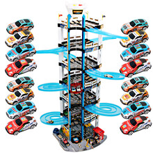 儿童电动收纳汽车停车场玩具轨道车赛车豪华大型多层旋转停车楼 地下停车库男孩玩具 新干线7层+16车