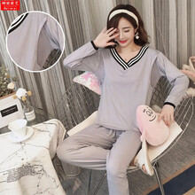 娜丽蜜艾新款月子服夏天薄款产后春秋产妇哺乳喂奶孕妇睡衣可外穿家居服 YLY8010灰色 女2XL码建议130-150斤