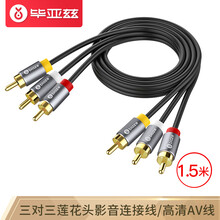 毕亚兹 AV音视频连接线 1.5米 三对三莲花头线 红白黄AV转接线 电视机顶盒转换高清音视频线 Y19-1.5M