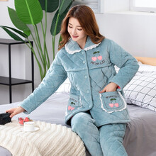 冬季月子服三层加厚加绒保暖哺乳孕妇睡衣冬天产后坐月子家居服棉袄套装 夹层樱桃 L（建议90-115斤）