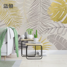 蓝鱼（LANYU）8D北欧简约手绘线条热带树叶小清新电视机背景墙壁纸客厅卧室无缝壁画墙布墙纸 透气整张-无纺布