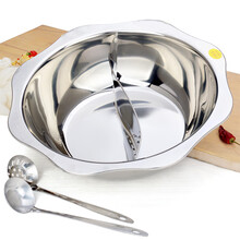 吉睿 30cm不锈钢反边八角鸳鸯二味火锅盆 HG1809-30易清洗 电磁炉燃气煤气灶明火通用