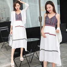 欣柏纶孕妇装夏装时尚潮妈短袖孕妇套装春夏季中长款外出孕妇外套夏天大码宽松舒适孕妇连衣裙新款 图片色套装 XXL