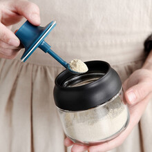 SenseYo密封调料罐子组合套装调味盒盐罐家用厨房味精收纳盒勺盖一体油刷蜂蜜瓶 单个勺款（黑蓝色）