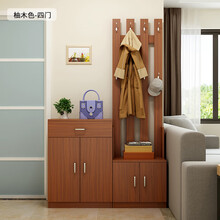 童哲 鞋柜带挂衣架一体家用卧室落地门口衣帽架现代简约北欧玄关衣帽柜 全柚木色4门