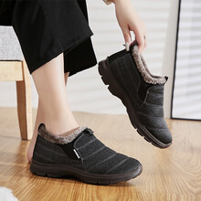 回力男鞋冬季加绒保暖鞋中老年棉鞋女鞋一脚蹬懒人休闲鞋雪地靴老人鞋棉靴WBN-3085 黑灰 44(偏小一码)