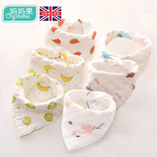 妈妈果 婴儿口水巾纯棉纱布三角巾新生儿围嘴宝宝围兜围巾可爱口水兜夏季 薄款_6层纱布6条装 0-2岁