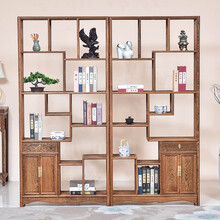 匠人塘红木家具非洲鸡翅木（学名：非洲崖豆木）博古架实木置物架中式客厅隔断柜玄关柜多宝阁陈列柜书架层架 一对博古架：长180*宽27*高190cm