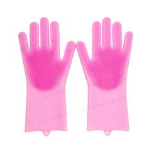 悦倪 抖音同款加厚魔术硅胶洗碗手套耐磨防滑耐用防水厨房懒人女神器 粉色 一双+硅胶保鲜盖6件套【送挂钩】