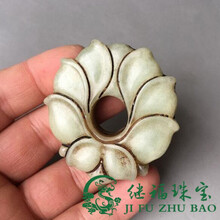 【芠拉】古玩古董收藏古玉老玉仿古岫玉莲花手把件玉佩莲花平安扣把玩吊坠