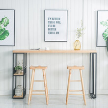 北欧吧台桌客厅家用隔断简约大理石吧台桌实木靠墙长条桌高脚桌椅 100*40*105cm