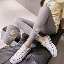 南叮雅格孕妇裤夏季新款小雏菊2021时尚韩版潮妈刺绣打底裤九分小脚裤 浅灰色 M