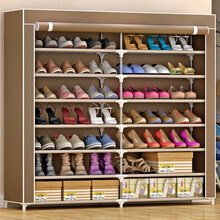 思故轩鞋柜 简易鞋架 双排多层防尘鞋柜 大容量收纳鞋架门口 宿舍家用门口门后防尘收纳简易鞋架鞋橱 A款-0707C咖啡色