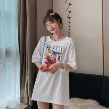 孕妇装夏装时尚潮妈哺乳外出短袖T恤春夏季上衣中长款外穿孕妇裙夏天大码孕妈装宽松舒适孕妇连衣裙子新款 白色普通款 M