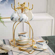 英格丽（INGRI）英式咖啡杯具下午茶具套装江南风轻奢茶具家用陶瓷套装配礼盒 13件-江南杯碟6鸟笼1配勺-简包