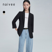 纳薇（naivee）商场同款naivee纳薇22春夏通勤职场竹纤维直身西装外套黑色女 卡其 155/80A/S