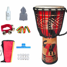 思雅晨（Saysn）非洲鼓手鼓桃花芯木手工整木掏空山羊皮丽江手鼓 英寸8 英寸9 英寸10 英寸12 初中小学款雕刻大象小10寸（5-7岁儿童）